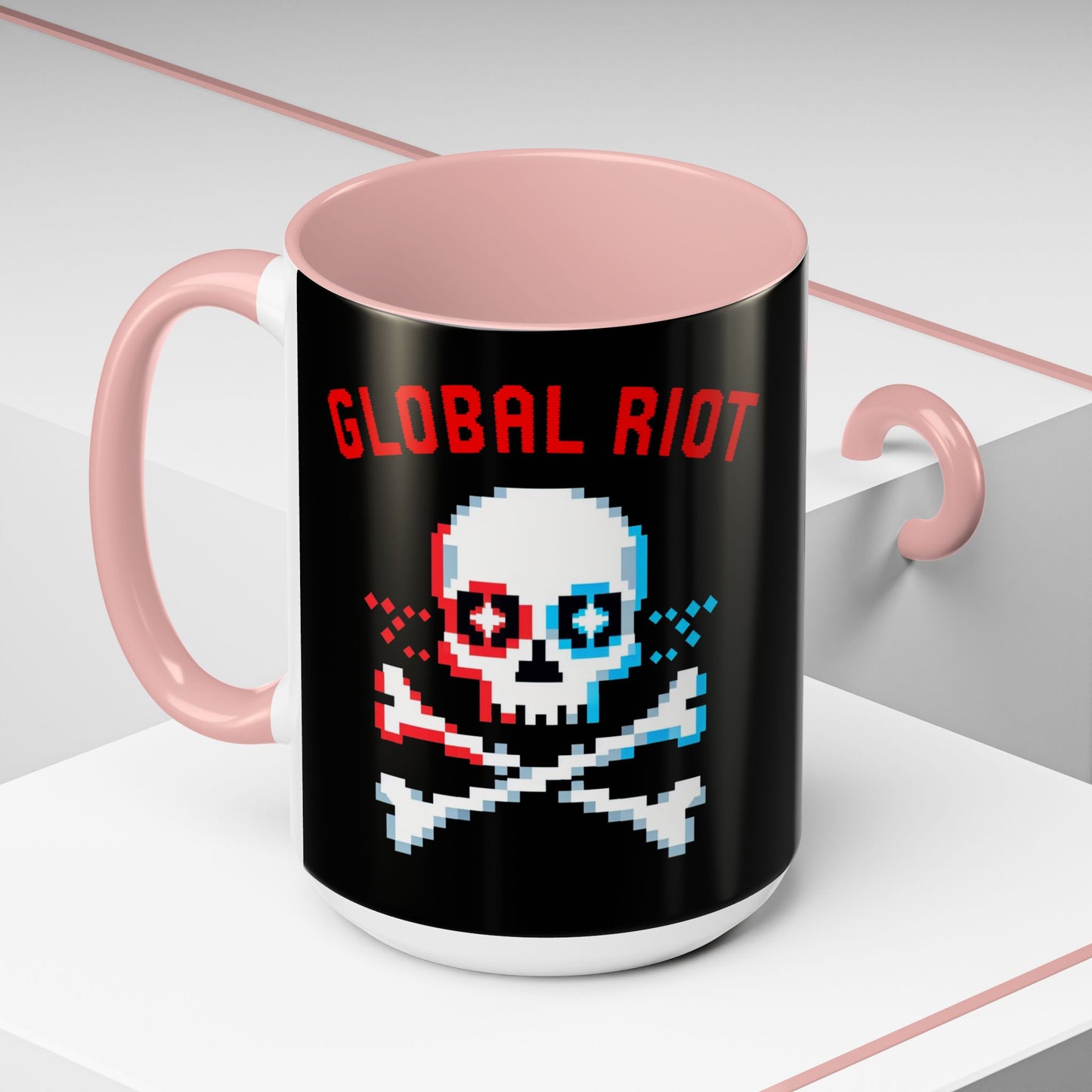 Taza de café con calavera pixelada de Global Riot (325 ml y 433 ml)