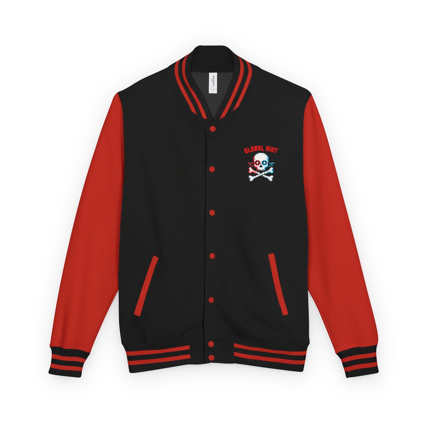 Chaqueta unisex de peso pesado con diseño de calavera pixelada de Global Riot