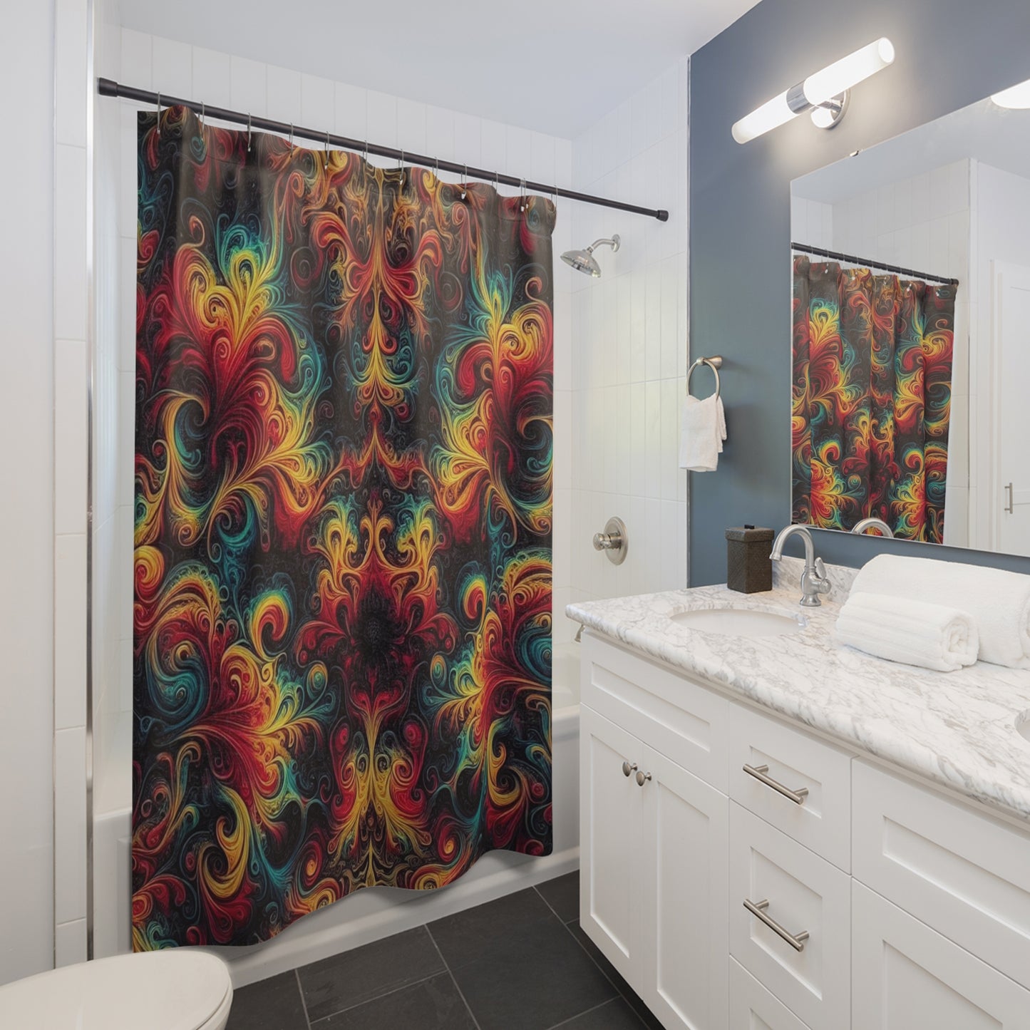 Psychedelic Damask Shower Curtains