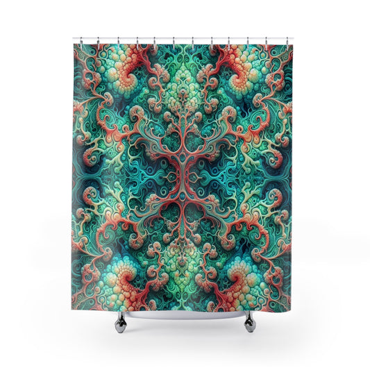 Cortina de ducha bohemia vibrante: diseño abstracto de remolinos para baños coloridos 