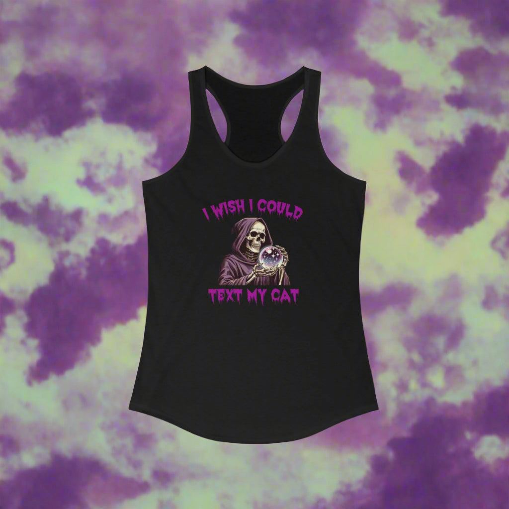 Ojalá pudiera enviarle un mensaje de texto a mi gato - Camiseta sin mangas con espalda cruzada para mujer