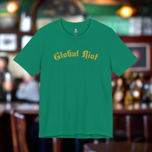 Global Riot Unisex T-Shirt, Gold Lettering