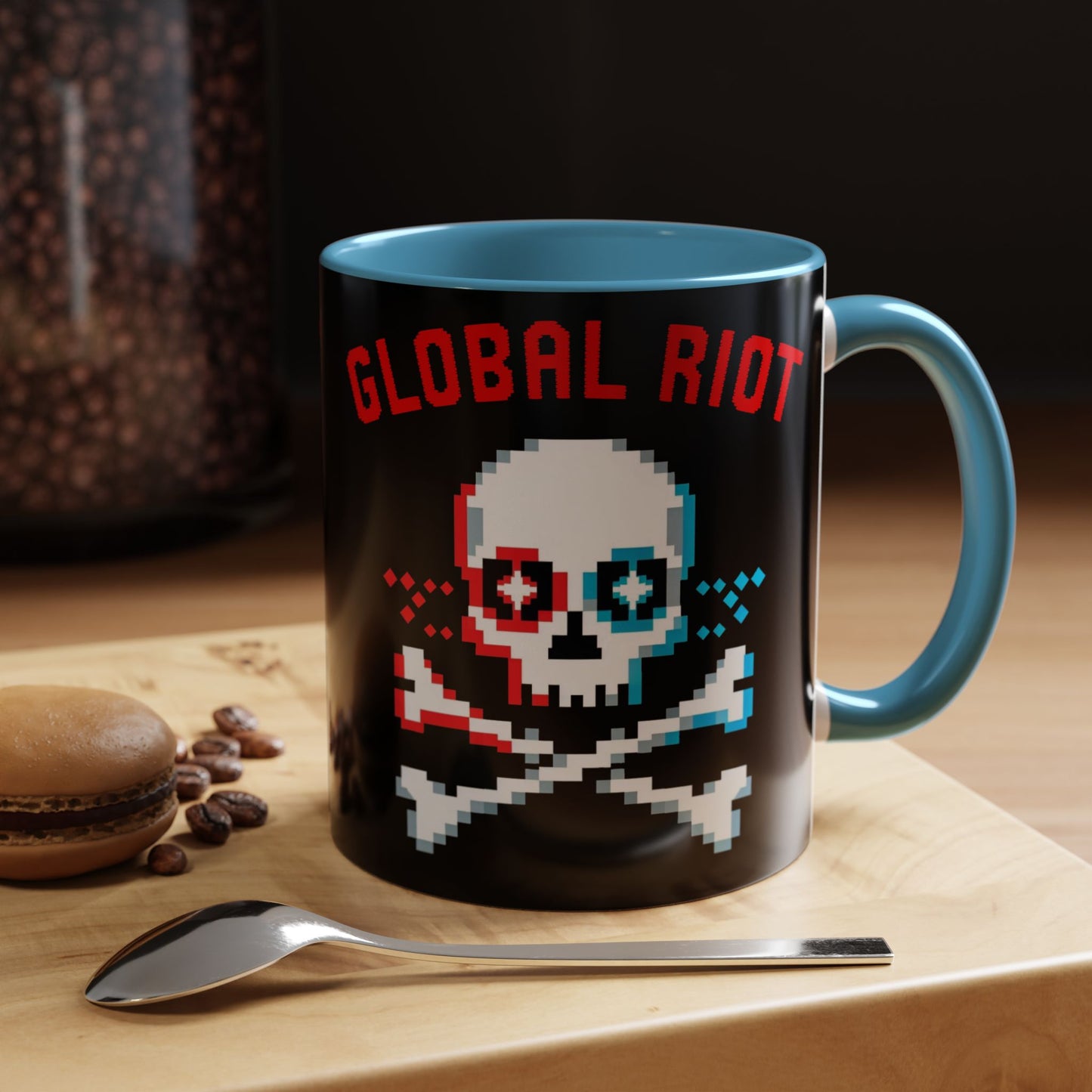 Taza de café con calavera pixelada de Global Riot (325 ml y 433 ml) 