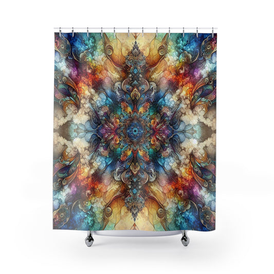 Cortina de ducha con mandala vibrante: decoración colorida para el baño 