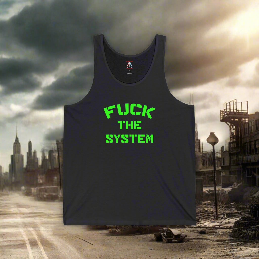 Camiseta unisex sin mangas "A la mierda con el sistema" 