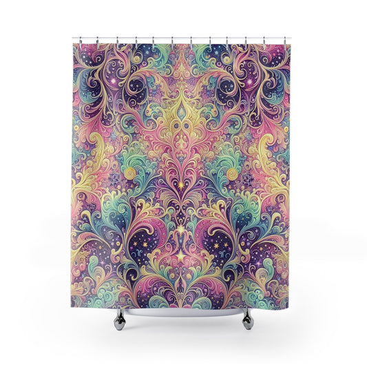 Cortina de ducha bohemia vibrante: diseño floral colorido para una renovación de baño alegre 