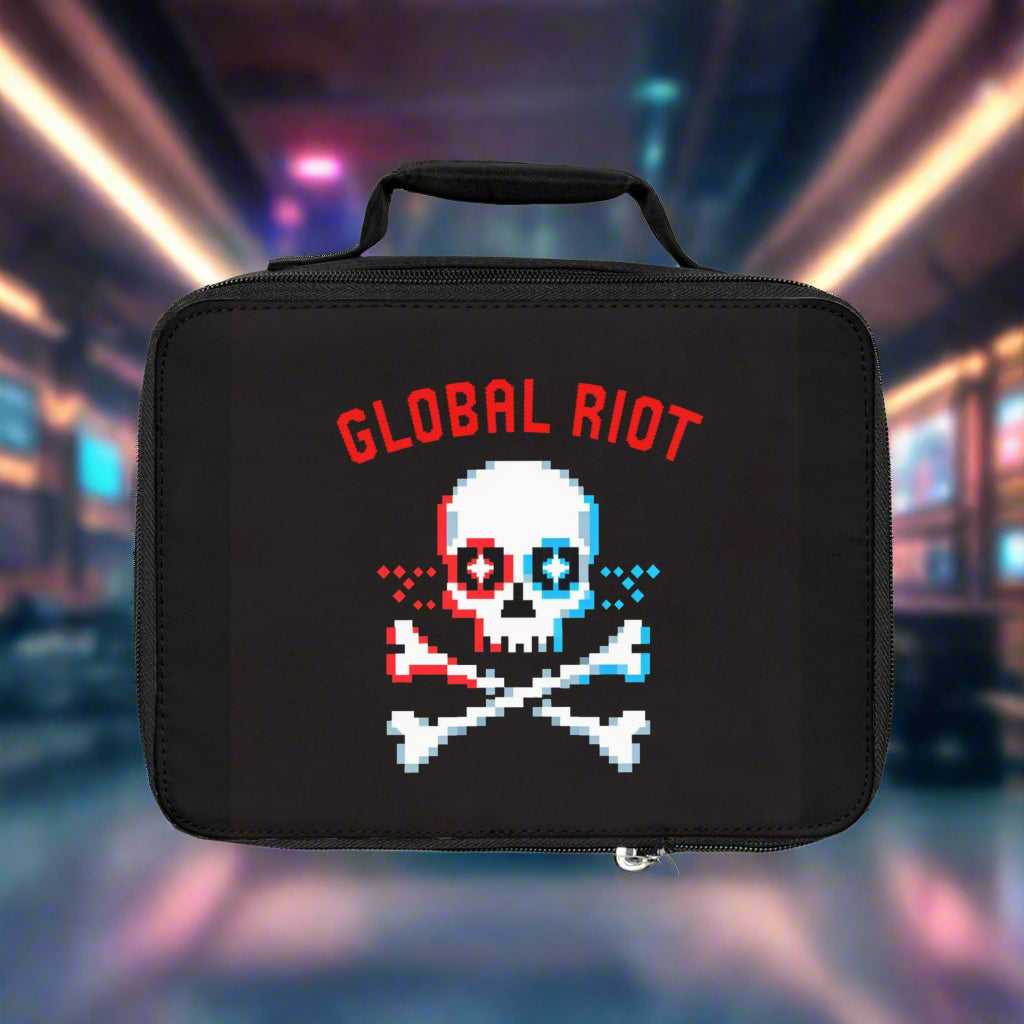 Bolsa de almuerzo estilo vintage con calavera pixelada de Global Riot