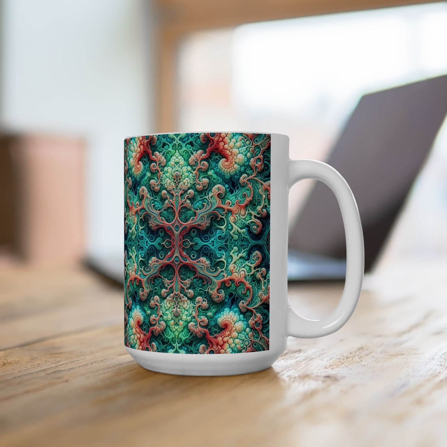 Taza de cerámica de damasco verde psicodélico (325 ml y 433 ml) 