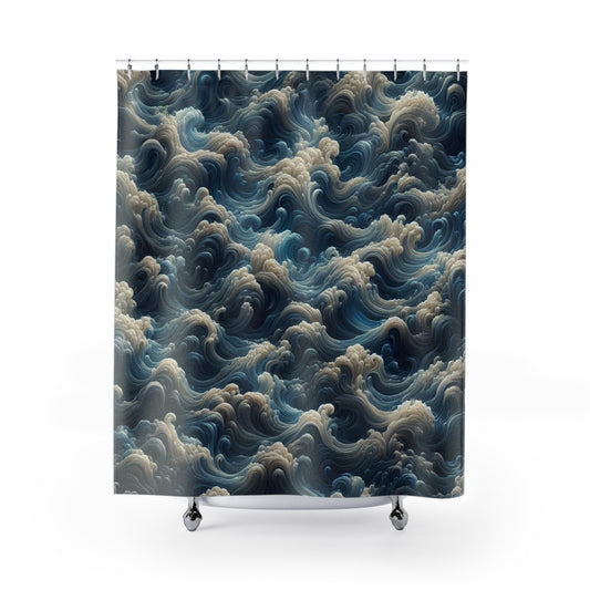 Cortina de ducha con olas del océano - Decoración náutica para el baño