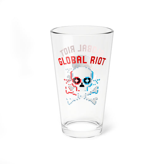 Vaso de pinta con calavera pixelada de Global Riot 